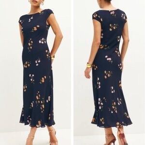 Reformation Navy Floral Midi Dress